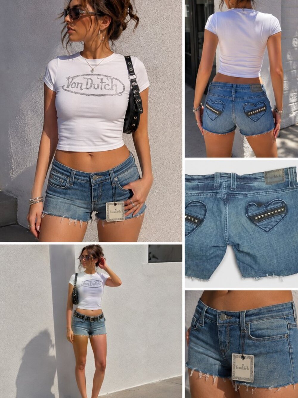 Frankie B Heart Pocket Denim Cutoff Shorts Y2K Low Rise Festival Size 10 NWTIcon